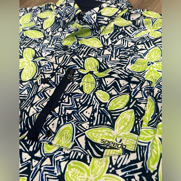 NWT Speedo L UPF 50+ Vented Waterproof Yellow Floral Pattern Beach Boating Shirt - Picture 7 of 10